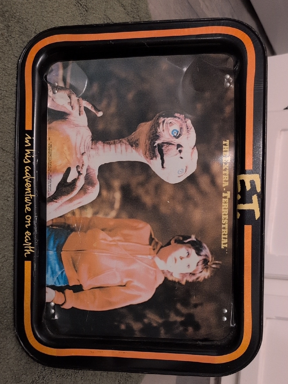 1982 TV dinerlunch ET. The Extra-Terrestrial Vintage Metal Tray - Black & Orange